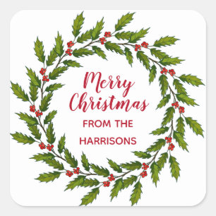 Sticker design Holly Wreath Christmas Étiquette