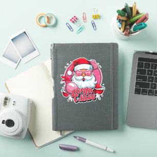 Sticker Design rétro de Noël Père Noël   Jolly Santa Claus