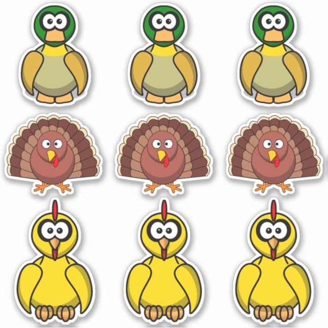 Sticker Dessin animé Canard, Dinde, Poulet (Devant)