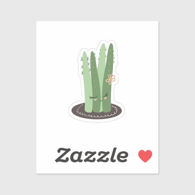 Sticker Dessin animé de cactus drôle design vert (Feuille)