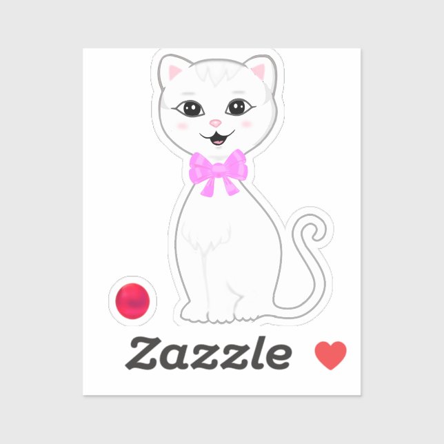 Sticker Dessin animé de chat blanc mignon (Feuille)