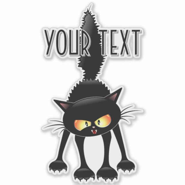 Sticker Dessin animé de chat noir drôle et féroce  (Devant)