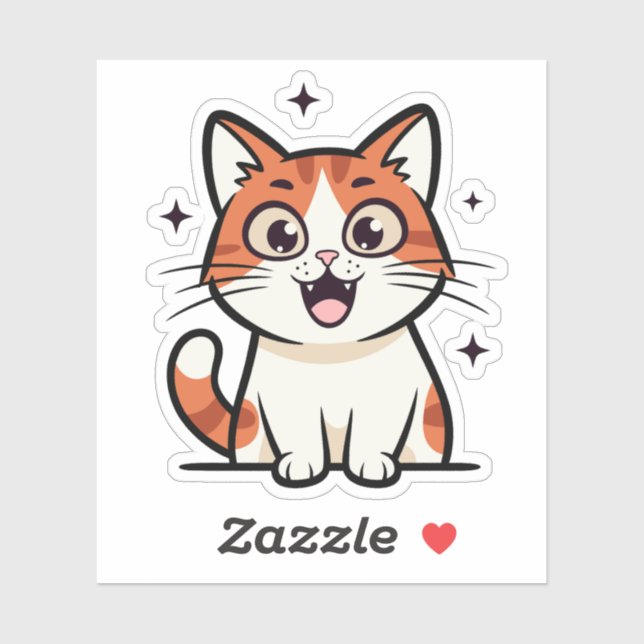 Sticker Dessin animé de chat souriant mignon (Feuille)