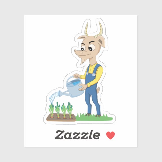 Sticker Dessin animé de chèvre jardinier mignon (Feuille)