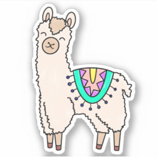 Sticker dessin animé de llama alpaga souriant