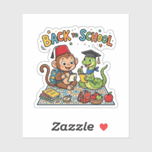 Sticker Dessin animé de rentrée scolaire avec un singe mig