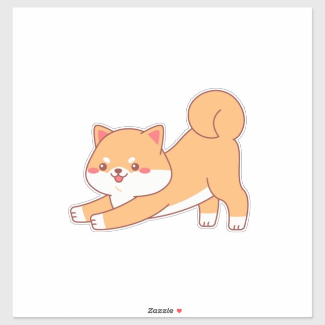 Sticker dessin animé shiba inu stretching (Feuille)