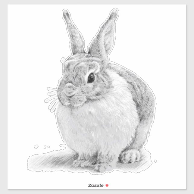 Sticker Dessin au crayon de lapin mignon (Feuille)