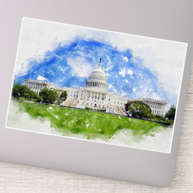 Sticker Dessin au pastel du Capitole des États-Unis (Pastel Drawing of the United States Capitol. Sticker)