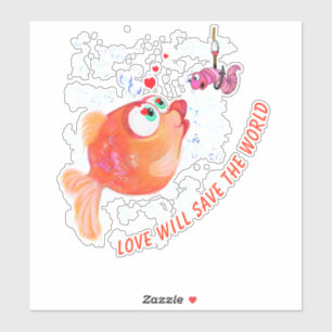 Sticker Dessin de dessin animé amusant pour le poisson et