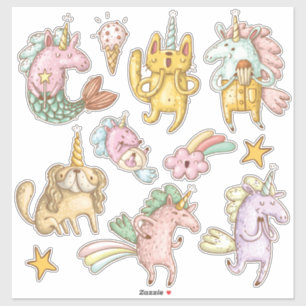 Sticker Dessin de dessin lunatique Doodle Unicorns Illustr