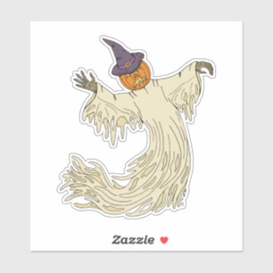 Sticker Dessin de fantôme à tête de citrouille pour Hallow