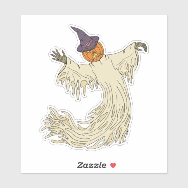 Sticker Dessin de fantôme à tête de citrouille pour Hallow (Feuille)