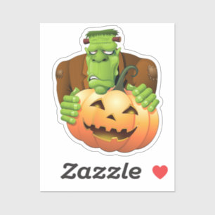 Sticker Dessin de Frankenstein Monster avec Citrouille