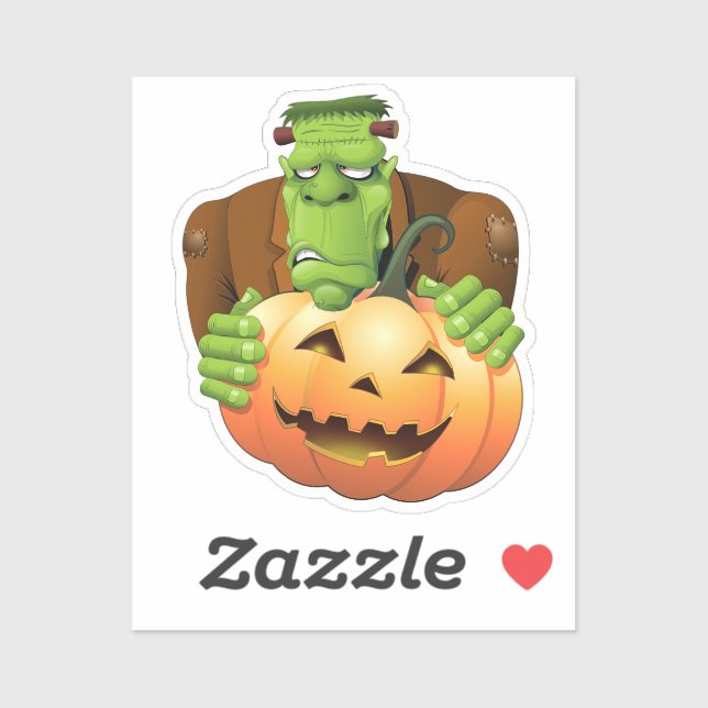 Sticker Dessin de Frankenstein Monster avec Citrouille (Feuille)