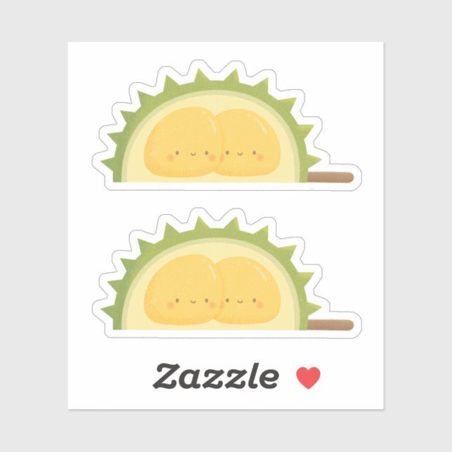 Sticker Dessin de graines de durian mignonnes s'étreignant (Feuille)