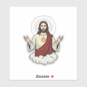 Sticker Dessin de gravure vintage dévotionnel du Sacré-Cœu