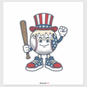 Sticker Dessin de mascotte de baseball patriotique gravure
