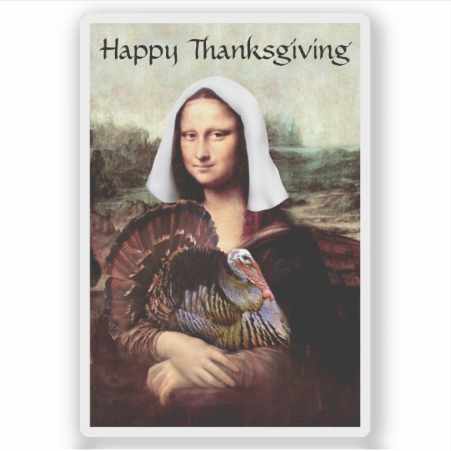 Sticker Dessin de Mona Lisa pour Thanksgiving avec dinde (Devant)