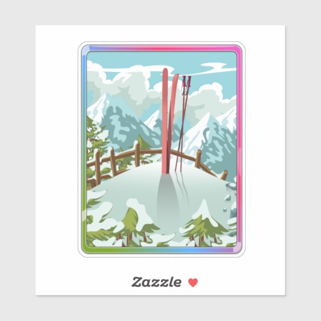Sticker Dessin de paysage de ski (Feuille)