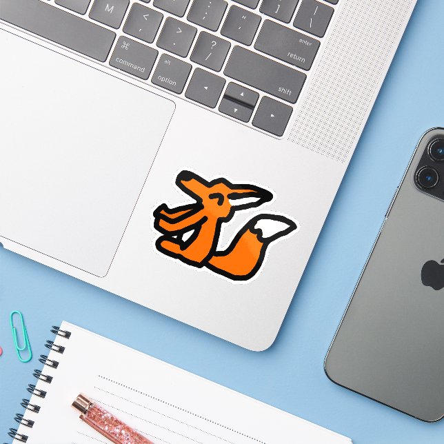 Sticker Dessin de renard amusant (Ordinateur portable avec iPhone)