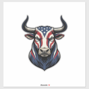 Sticker Dessin de tête de taureau patriotique gravure vint