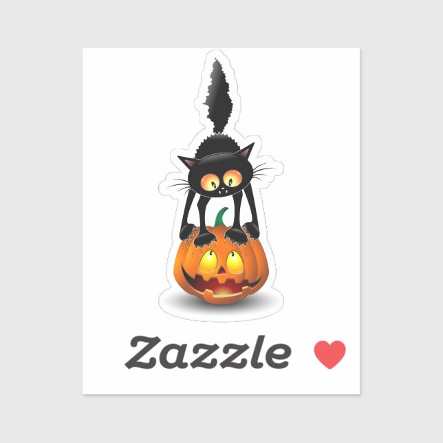 Sticker Dessin d'Halloween au chat effrayé sur Citrouille (Feuille)