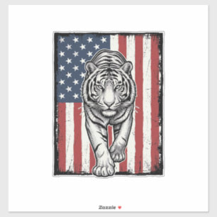 Sticker Dessin Drapeau Américain Tigre Gravé Vintage Patri