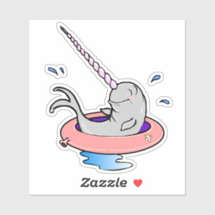 Sticker Dessin drôle mignon Kawaii Narwhal Splashal