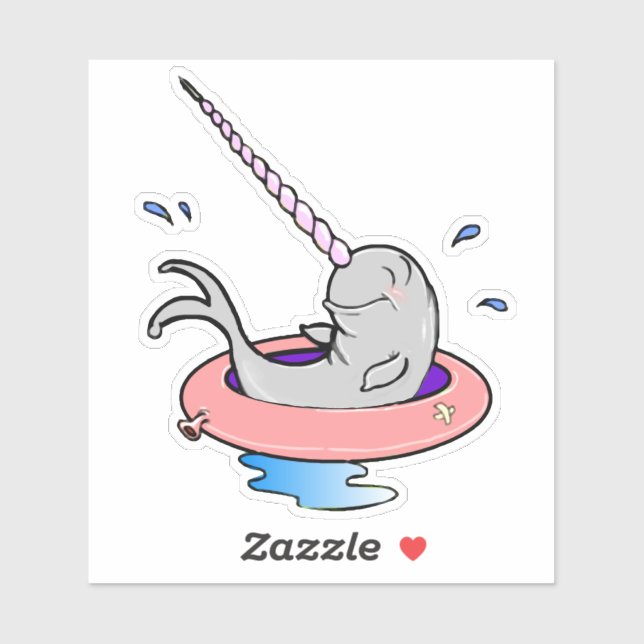 Sticker Dessin drôle mignon Kawaii Narwhal Splashal (Feuille)