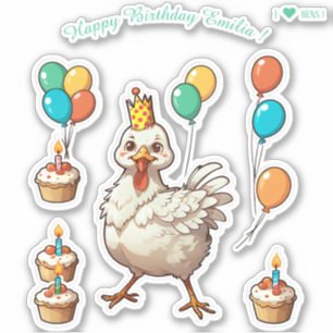 Sticker Dessin Hen Chcken - Joyeux anniversaire Personnali