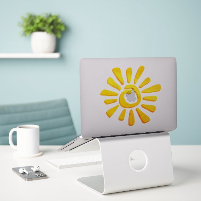 Sticker Dessin jaune orange soleil texturé tribal (Ordinateur portable sur le bureau)
