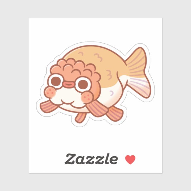 Sticker Dessin mignon de poisson rouge Ranchu Derpy (Feuille)