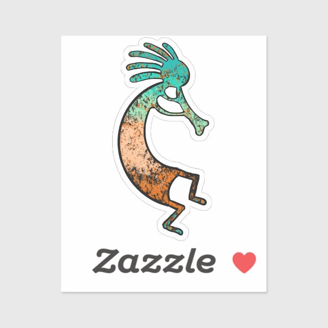 Sticker Dessin simple de Kokopelli en orange et bleu (Feuille)
