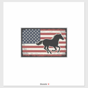 Sticker Dessin vectoriel de cheval vintage avec drapeau am