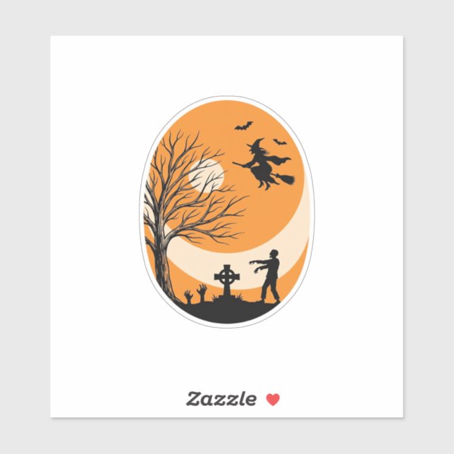 Sticker Dessin vectoriel de cimetière de sorcière de Hallo (Feuille)