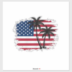 Sticker Dessin vectoriel de plage patriotique avec drapeau