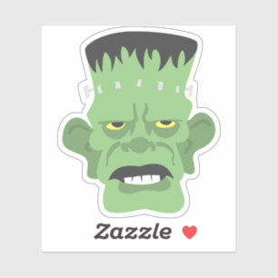 Sticker Dessin vert Frankenstein tête avec yeux jaunes