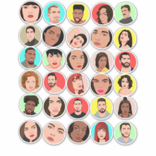Sticker dessins animés visages races mixtes collage d'art