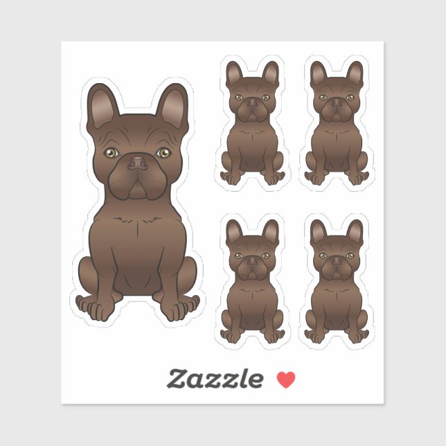 Sticker Dessins de chien Bouledogue Français marron chocol (Feuille)