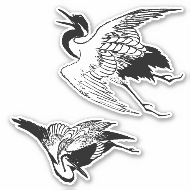 Sticker Dessins japonais vintages d'une grue (Devant)