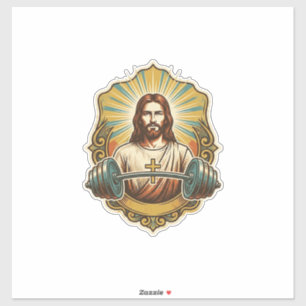 Sticker Déterminé Jésus Haltère en Fer Lourd Powerlifting