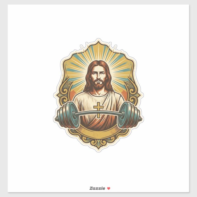 Sticker Déterminé Jésus Haltère en Fer Lourd Powerlifting  (Feuille)