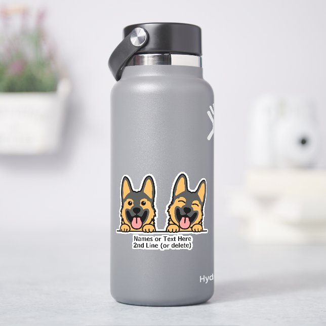 Sticker Deux bergers allemands caricature de chien Ajouter (HydroFlask)