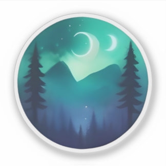 Sticker Deux Lunes Sur Des Pins Mystiques