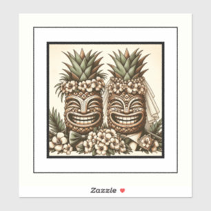 Sticker Deux mariés Tête de Tiki Ananas Gay Mariage Rétro