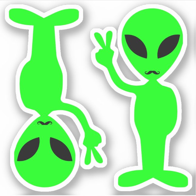 Sticker Deux Petits Aliens de la Paix Des Hipsters Vert Mu (Devant)