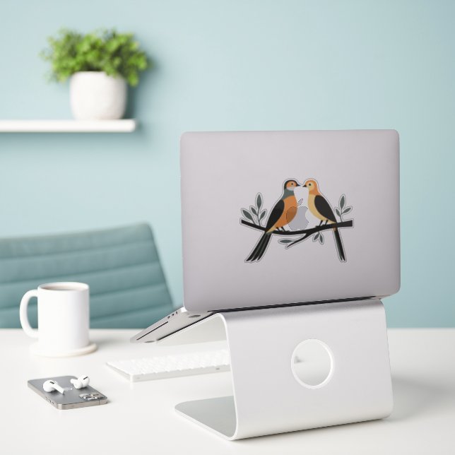 Sticker Deux tourterelles Couper le crayon Retro Style 4 (Ordinateur portable sur le bureau)