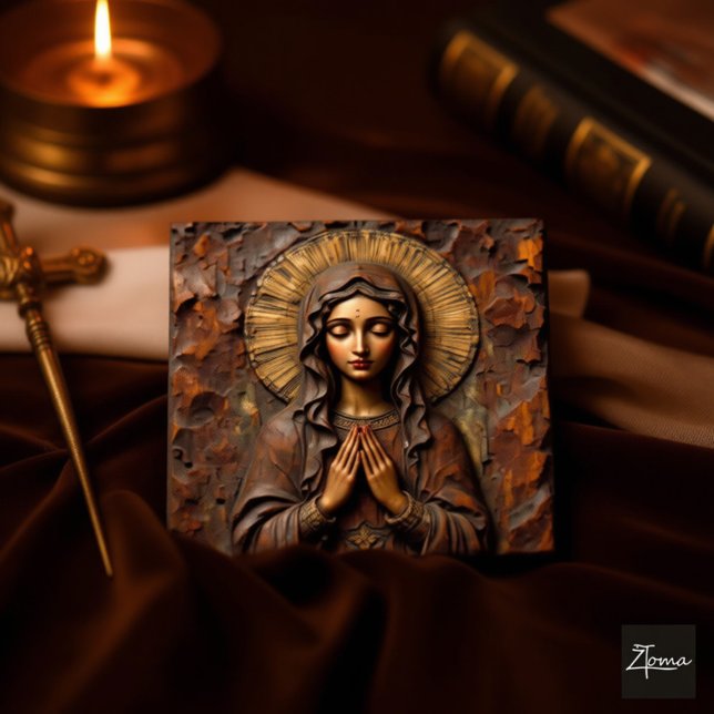 Sticker Dévotion sculptée Marie en bois (Créateur téléchargé)