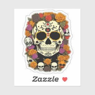 Sticker Día de Muertos Crâne Design à fleurs